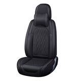 A 5-seat universal car seat cover set in black color with diamond pattern stitching, including headrest pillows.