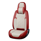 A 5-seat universal car seat cover set in White and red color with diamond pattern stitching, including headrest pillows.