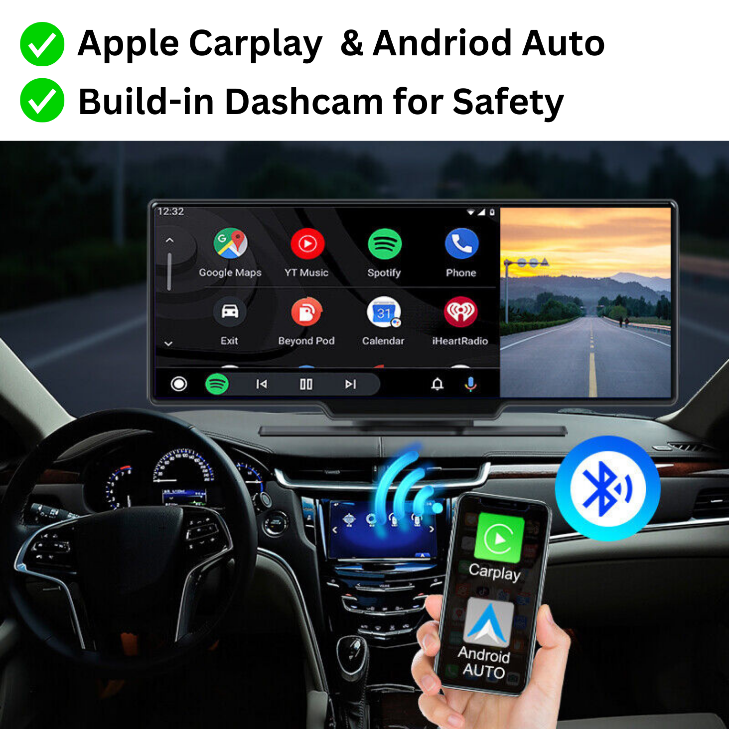 10.26" Carplay & Android Universal Touch Screen Wireless