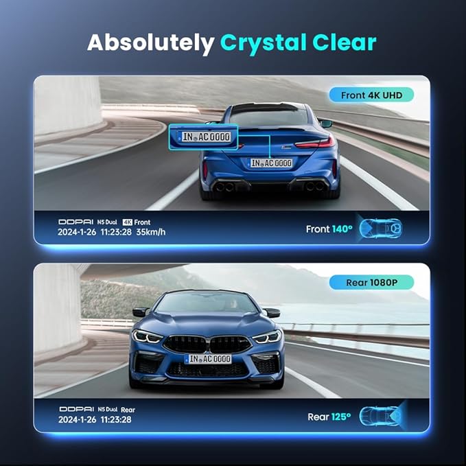 DDPAI N5 DUAL 4K Car Dash Cam 2160P+1080P Front and Rear Dash Cam