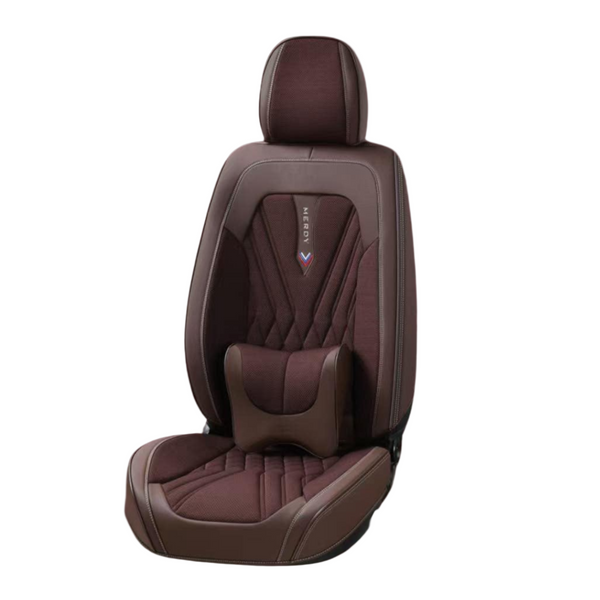 Brown 5-seat universal PU leather car seat cover front view