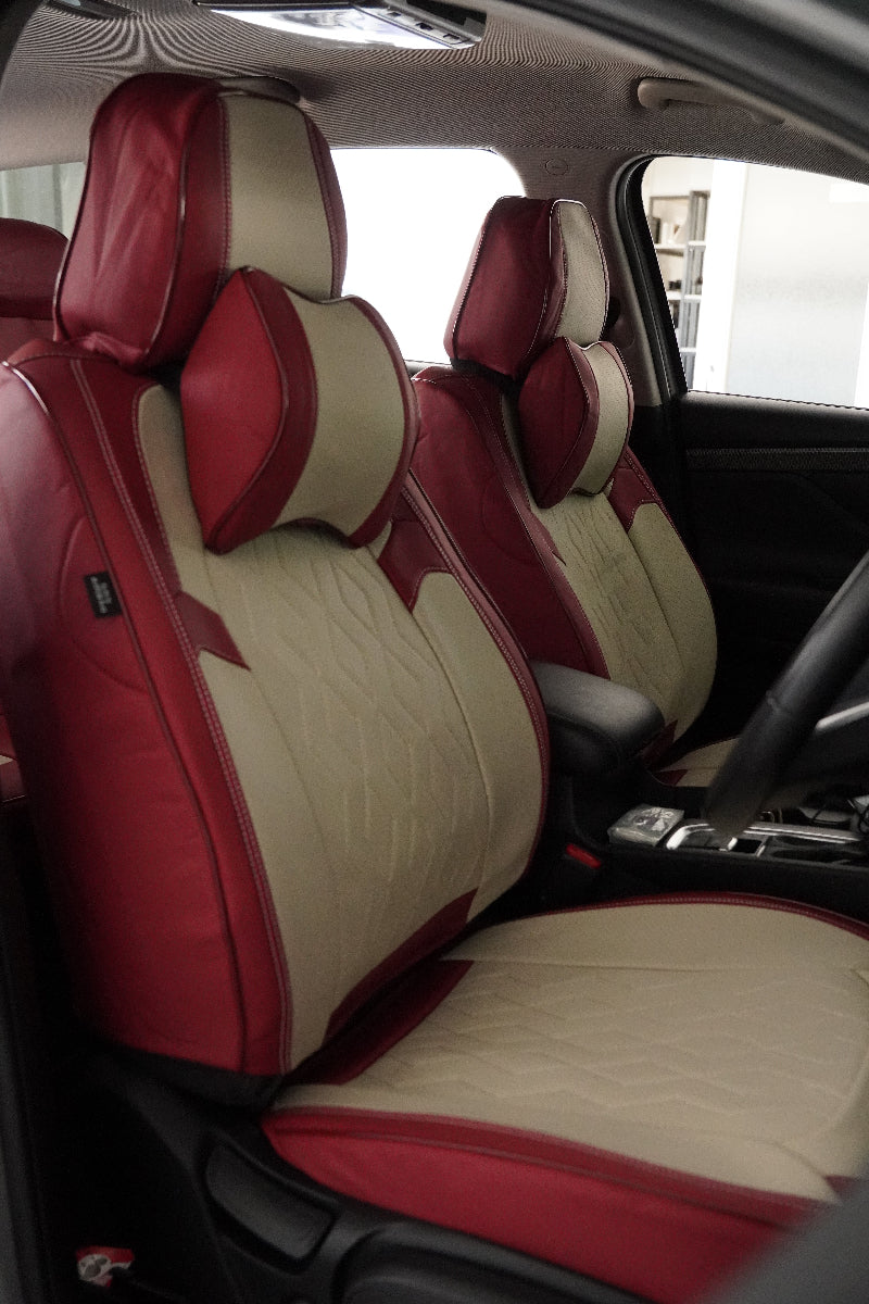 Installation effect of SC-P14 Whtie Red 5-Seat Universal Car Seat Cover
