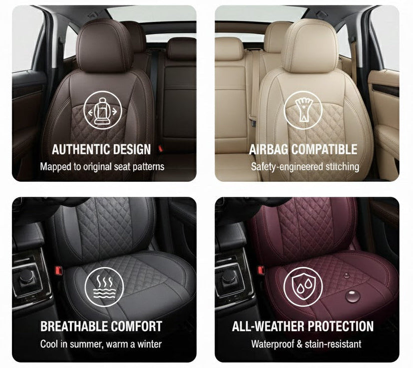 Car seat covers with features highlighted for the Australian drive.